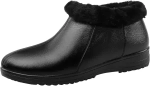 Women's Leather Booties Flat Heel Ankle Boots Snow Boots