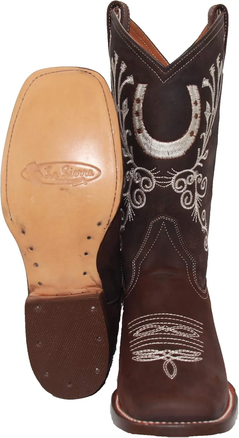 Womens Leather Western Boot Square Toe Embroidered Womens Brown Cowboy Boots