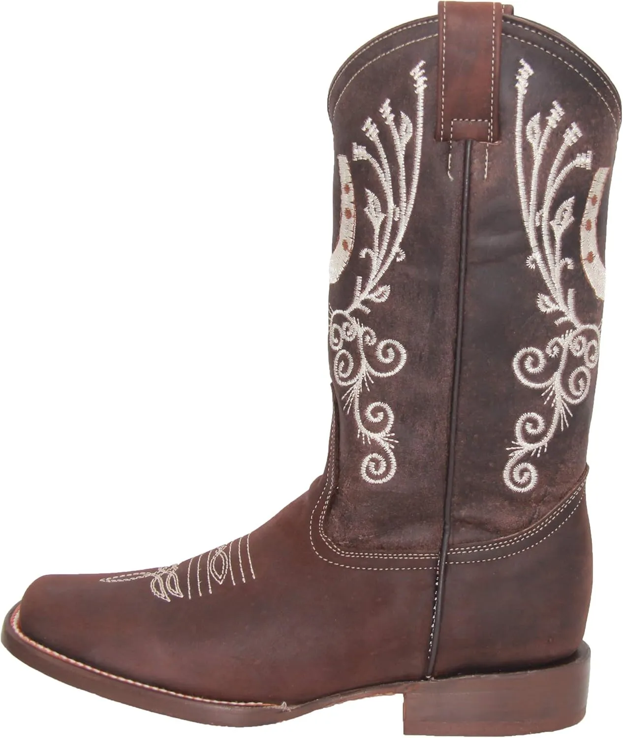 Womens Leather Western Boot Square Toe Embroidered Womens Brown Cowboy Boots