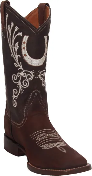 Womens Leather Western Boot Square Toe Embroidered Womens Brown Cowboy Boots