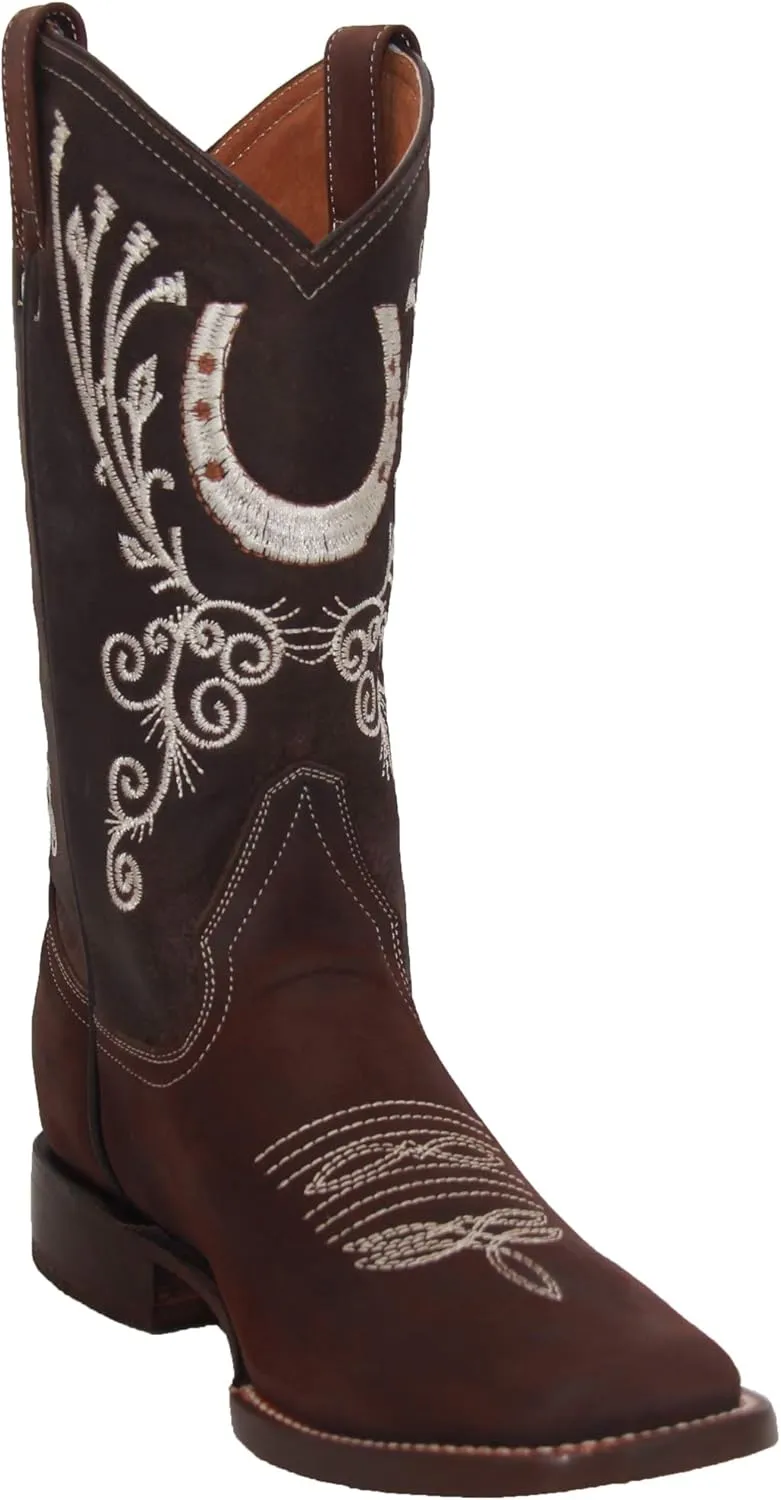 Womens Leather Western Boot Square Toe Embroidered Womens Brown Cowboy Boots