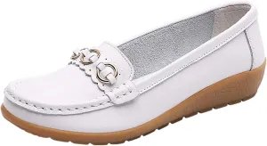 Womens Loafers Comfortable Dressy Leather Penny Loafers Slip On Walking Shoes Soft Driving Loafers Orthopedic Shoes