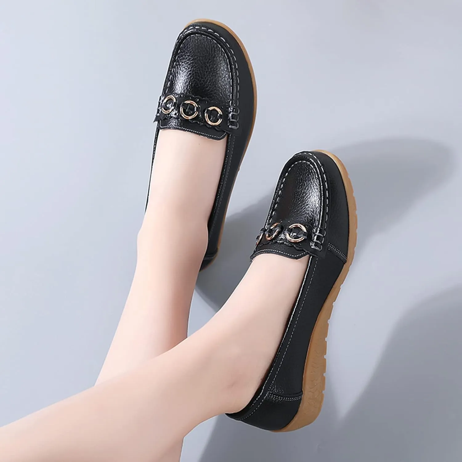 Womens Loafers Comfortable Dressy Leather Penny Loafers Slip On Walking Shoes Soft Driving Loafers Orthopedic Shoes