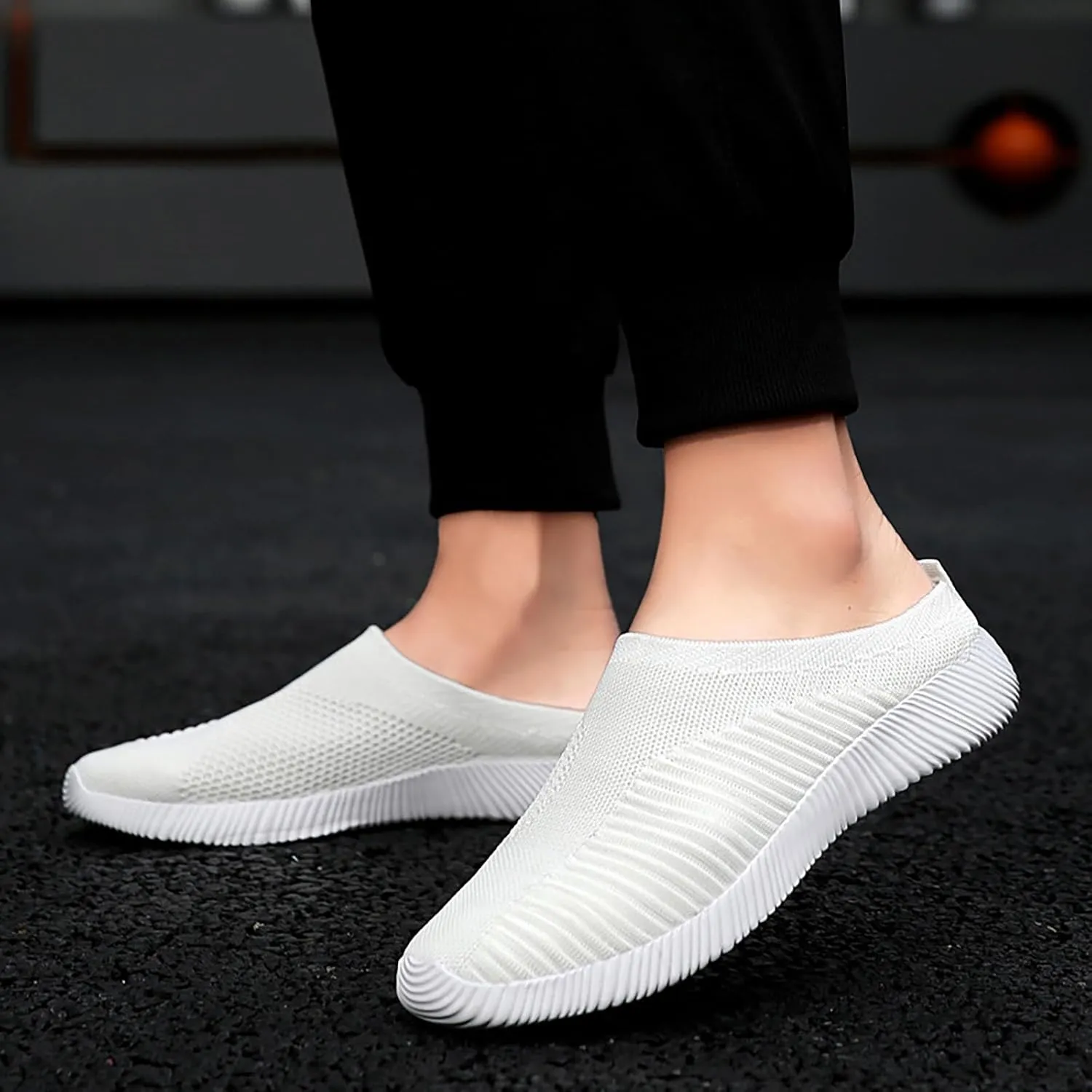 Womens Mules Shoes Slip on Trainers Ladies Wide Fit Walking Breathable Sneaker Ladies Mule Slippers