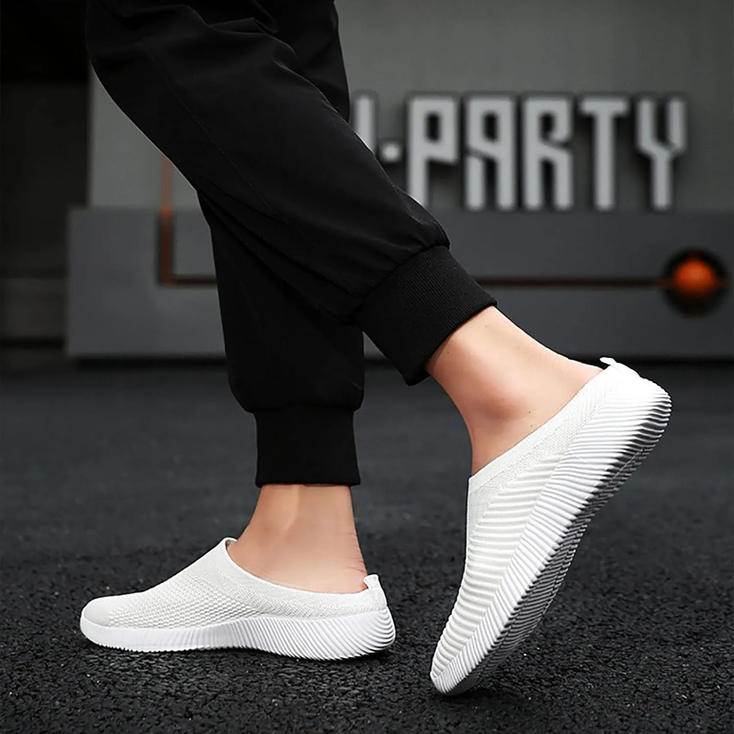 Womens Mules Shoes Slip on Trainers Ladies Wide Fit Walking Breathable Sneaker Ladies Mule Slippers