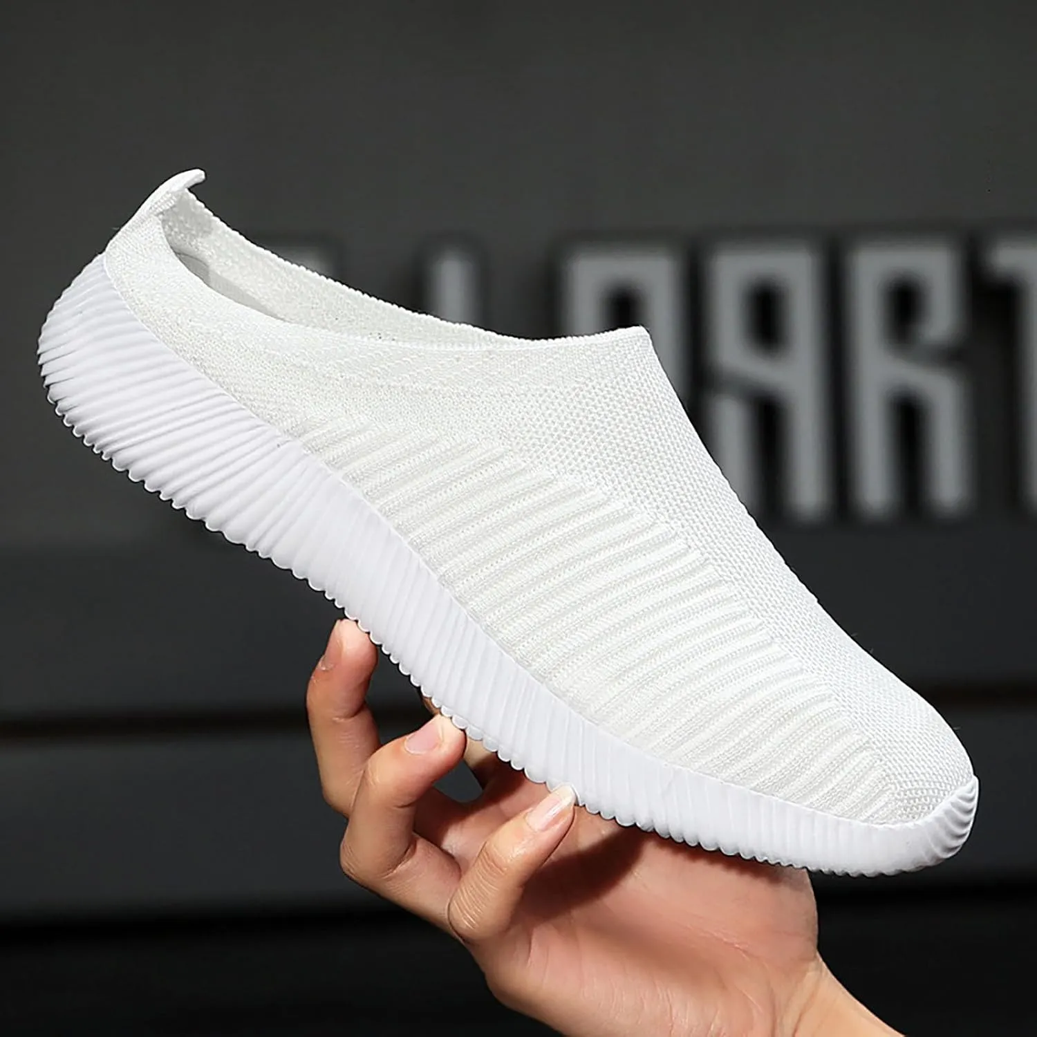 Womens Mules Shoes Slip on Trainers Ladies Wide Fit Walking Breathable Sneaker Ladies Mule Slippers