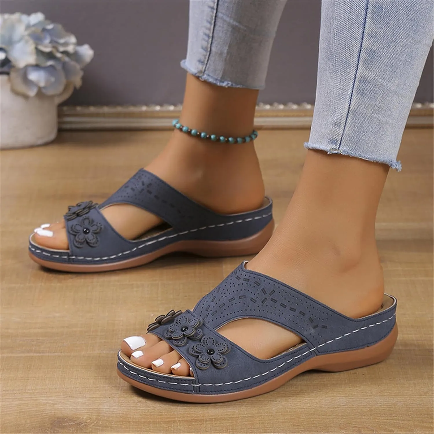 Women's Sandals Comfortable Dressy Orthopedic Slippers Wedge Heel Slip On Open Toe Summer Casual Orthotic Slides Flip Flops