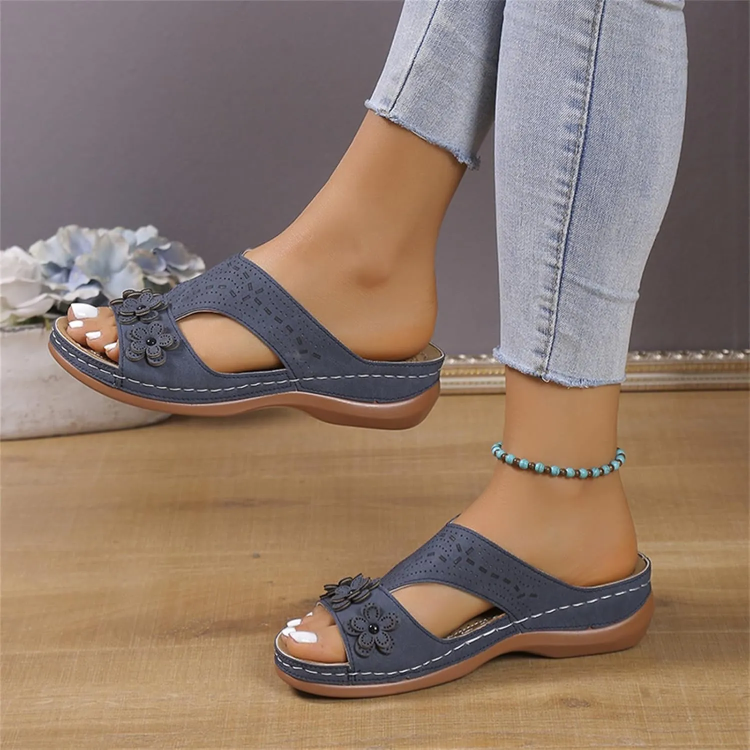 Women's Sandals Comfortable Dressy Orthopedic Slippers Wedge Heel Slip On Open Toe Summer Casual Orthotic Slides Flip Flops