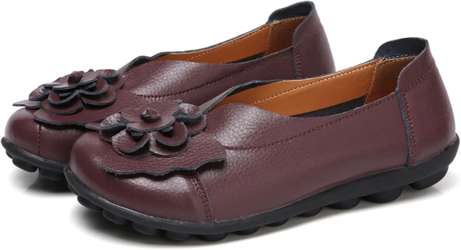 Women's Slip-On Loafers Casual Leather Loafers Comfortable Walking Shoes Casual Work Shoes Dressy Flats Shoe