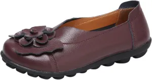 Women's Slip-On Loafers Casual Leather Loafers Comfortable Walking Shoes Casual Work Shoes Dressy Flats Shoe