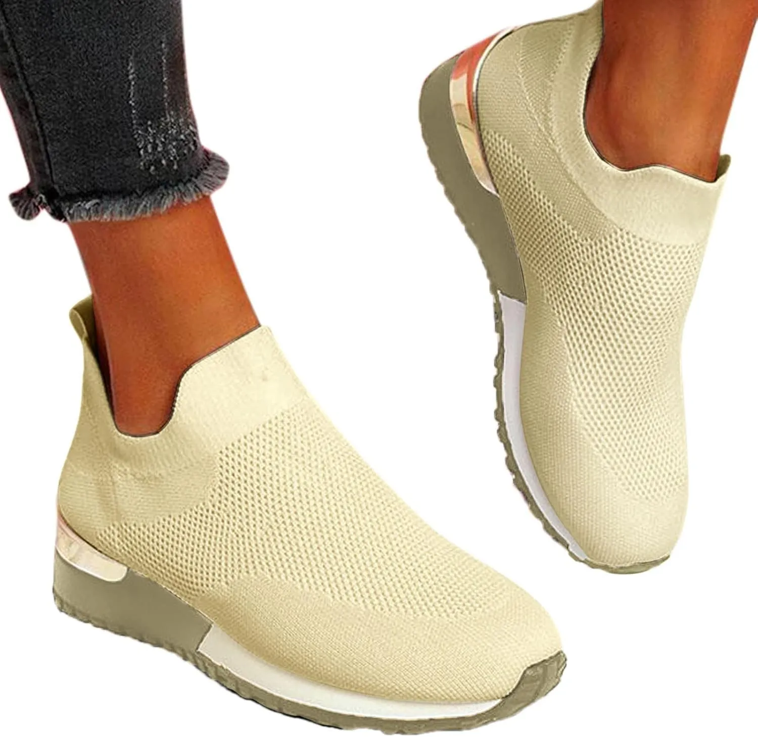 Womens Slip On Walking Shoes Non Slip Running Shoes Mens Casual Shoes Mesh Casual Black Shoes Walking Sneakers Brown Tennis Shoe Cross Trainer Shoe