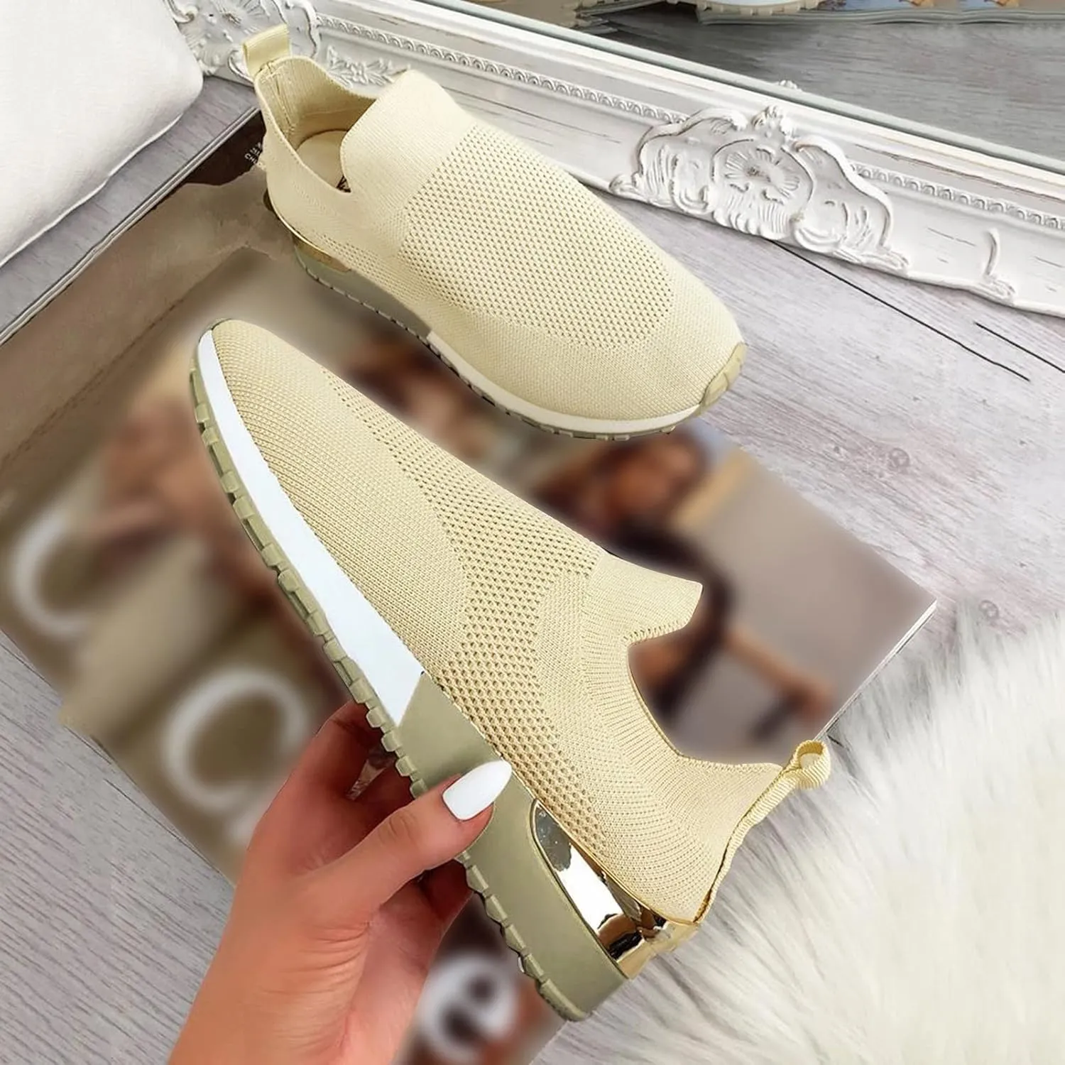 Womens Slip On Walking Shoes Non Slip Running Shoes Mens Casual Shoes Mesh Casual Black Shoes Walking Sneakers Brown Tennis Shoe Cross Trainer Shoe