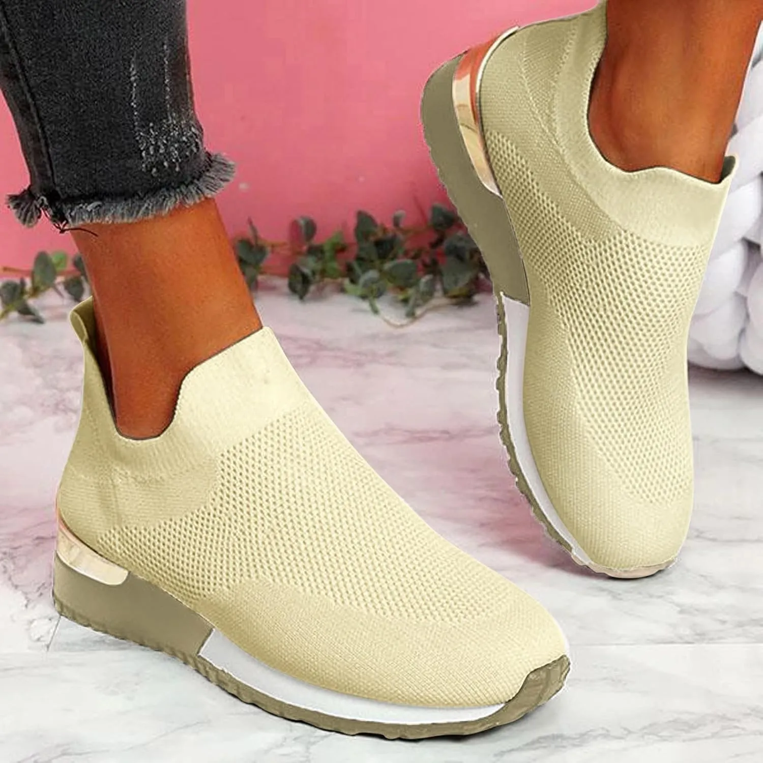 Womens Slip On Walking Shoes Non Slip Running Shoes Mens Casual Shoes Mesh Casual Black Shoes Walking Sneakers Brown Tennis Shoe Cross Trainer Shoe