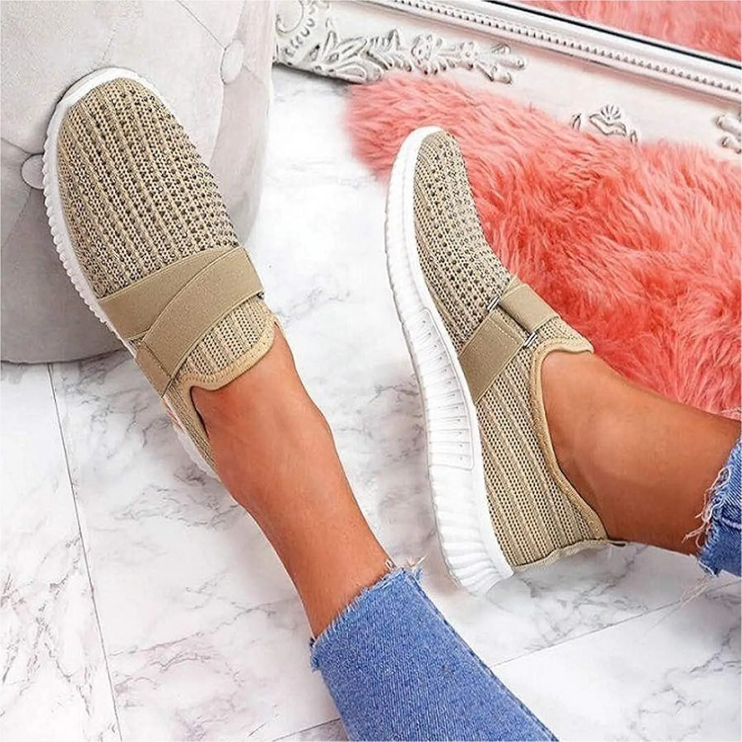 Womens Slip On Walking Shoes Non Slip Running Shoes Mens Casual Shoes Mesh Dress Casual Shoes Slip On Sneakers Black Tennis Shoe Cross Trainer Shoe