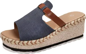 Womens Wedge Sandals Casual Summer High Heels Open Toe Espadrilles Platform Slip On Vacation Slippers Sandals