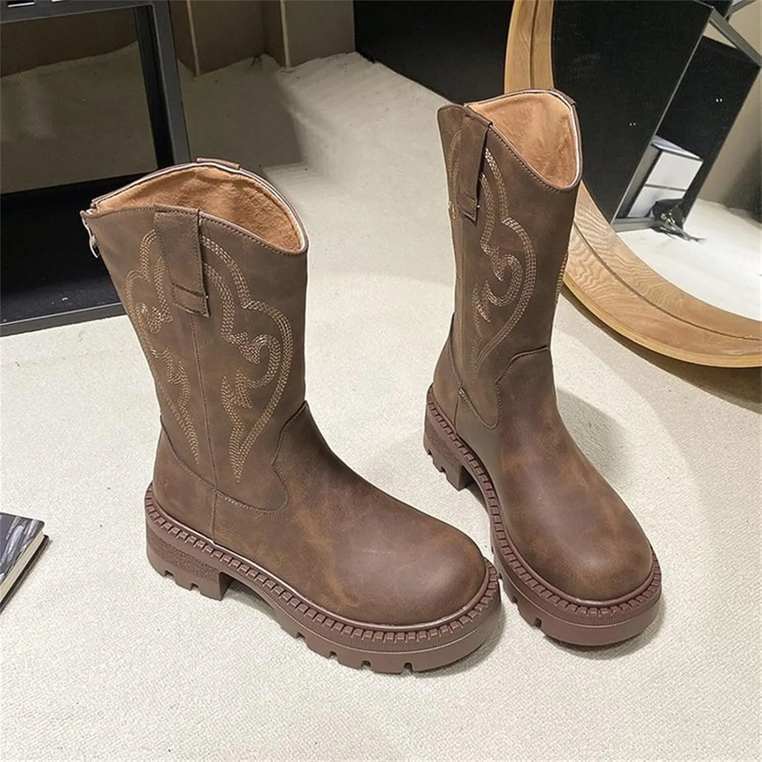 Womens Zip Up Winter Boots Winter Ankle Boots for Women Wide Width Flat Ankle Boots Women Plus Size Ankle Boots Extra Wide Calf Women's Leather Booties Ankle Boot Women No Heel