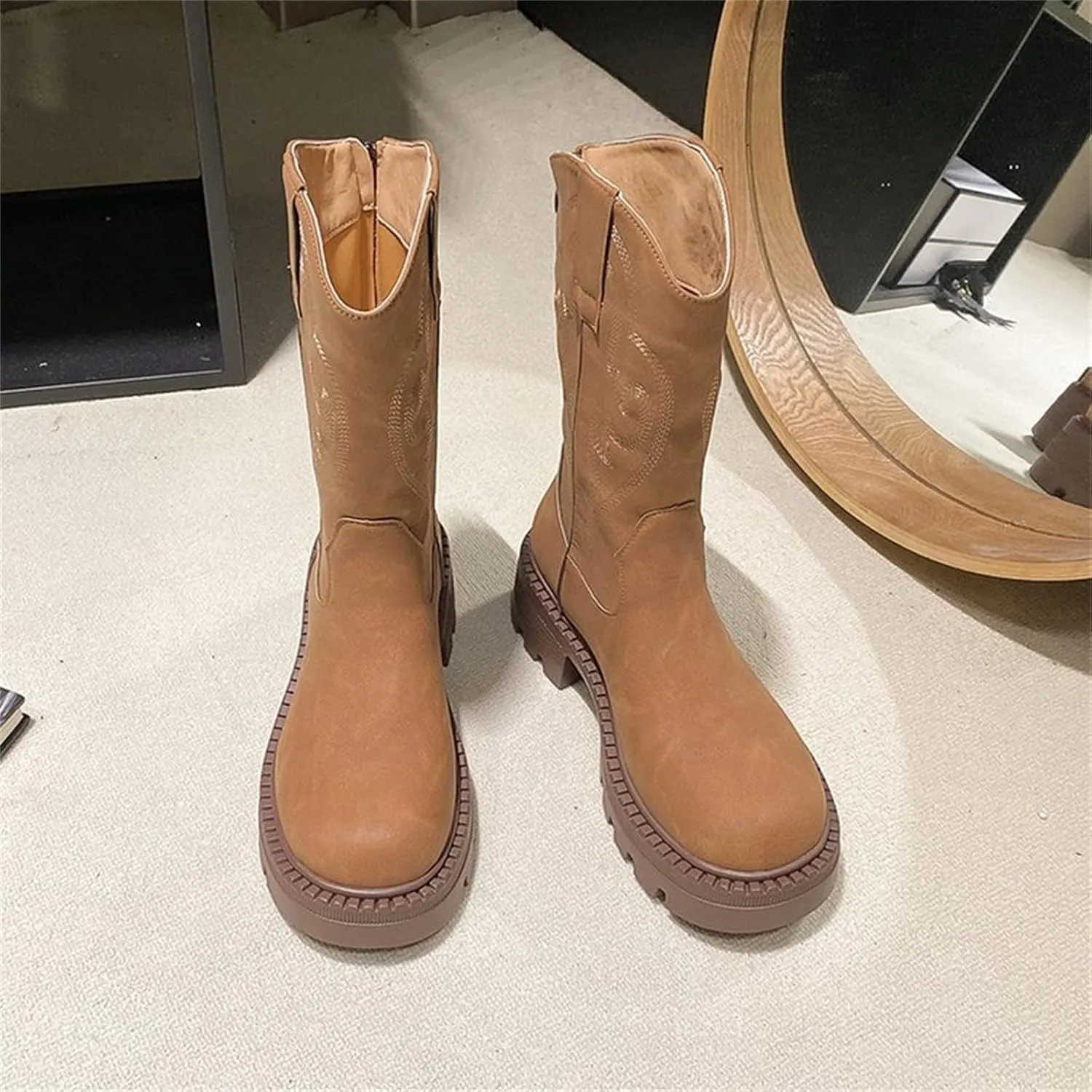 Womens Zip Up Winter Boots Winter Ankle Boots for Women Wide Width Flat Ankle Boots Women Plus Size Ankle Boots Extra Wide Calf Women's Leather Booties Ankle Boot Women No Heel