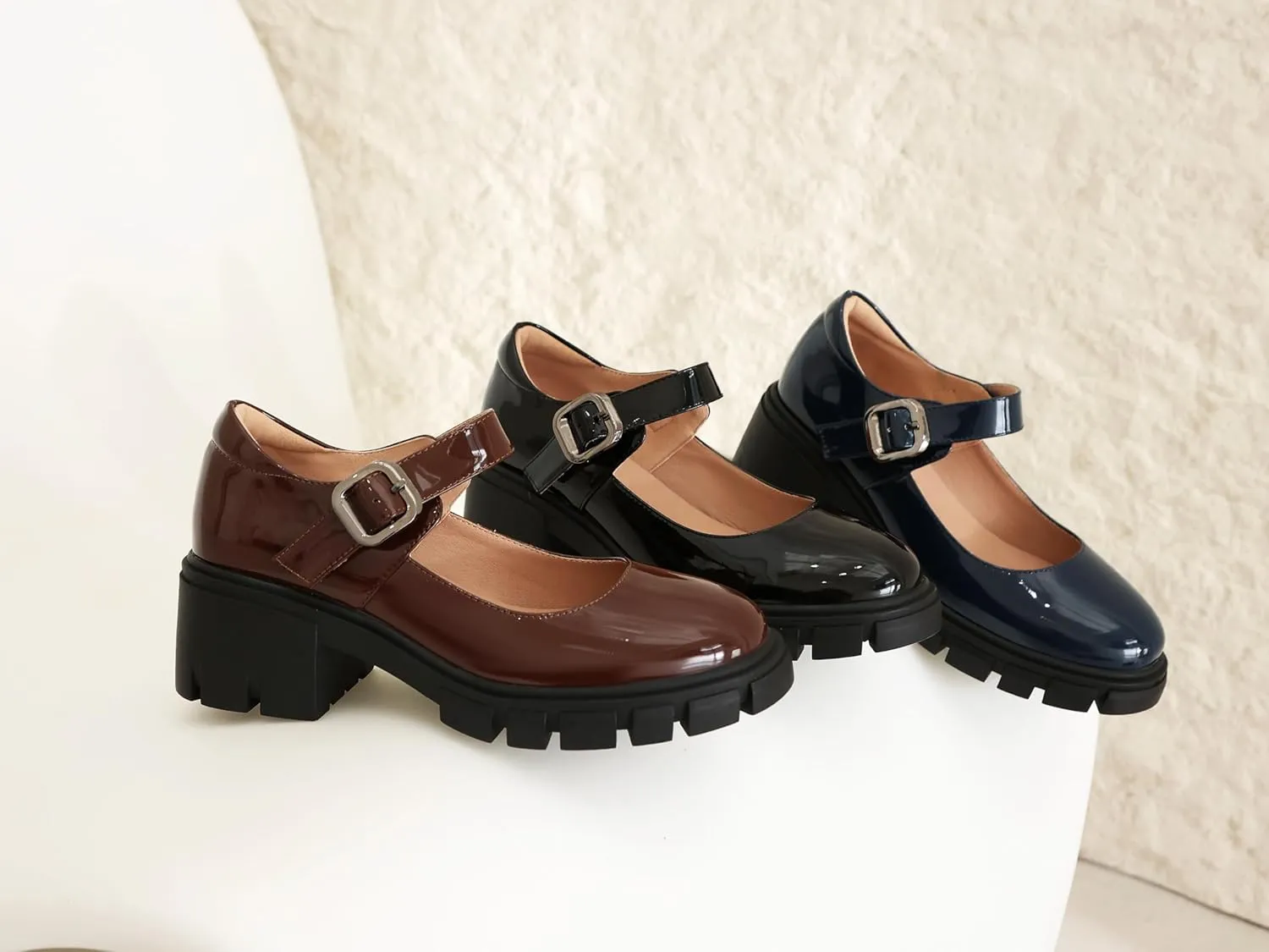 XIEDA Mary Jane Shoes Women Platform Chunky Mary Janes Ankle Strap Low Heel Pumps Dress Shoes