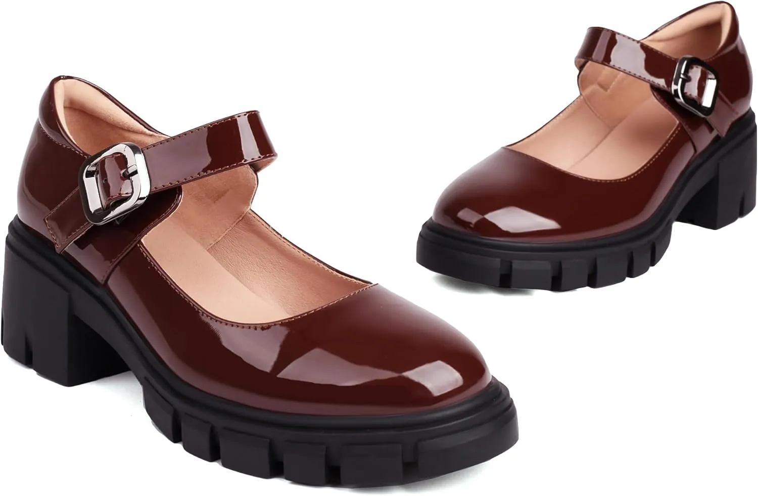 XIEDA Mary Jane Shoes Women Platform Chunky Mary Janes Ankle Strap Low Heel Pumps Dress Shoes
