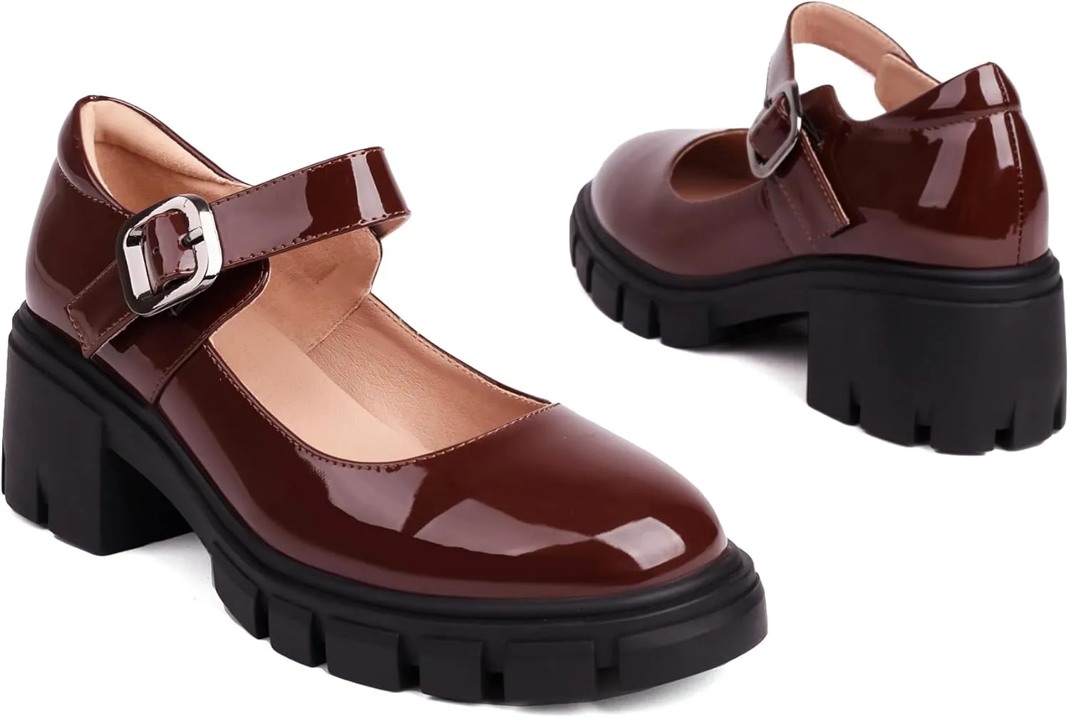 XIEDA Mary Jane Shoes Women Platform Chunky Mary Janes Ankle Strap Low Heel Pumps Dress Shoes