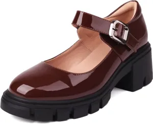 XIEDA Mary Jane Shoes Women Platform Chunky Mary Janes Ankle Strap Low Heel Pumps Dress Shoes