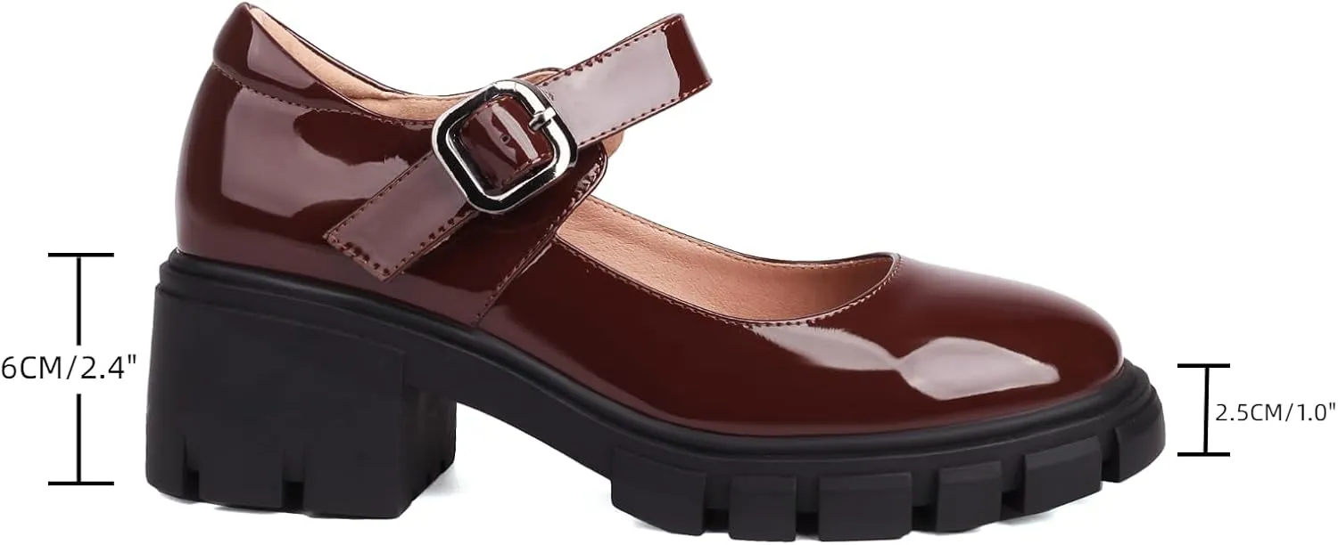 XIEDA Mary Jane Shoes Women Platform Chunky Mary Janes Ankle Strap Low Heel Pumps Dress Shoes