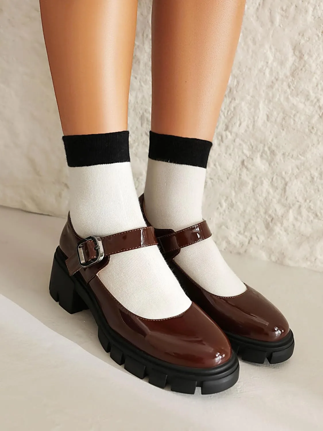 XIEDA Mary Jane Shoes Women Platform Chunky Mary Janes Ankle Strap Low Heel Pumps Dress Shoes