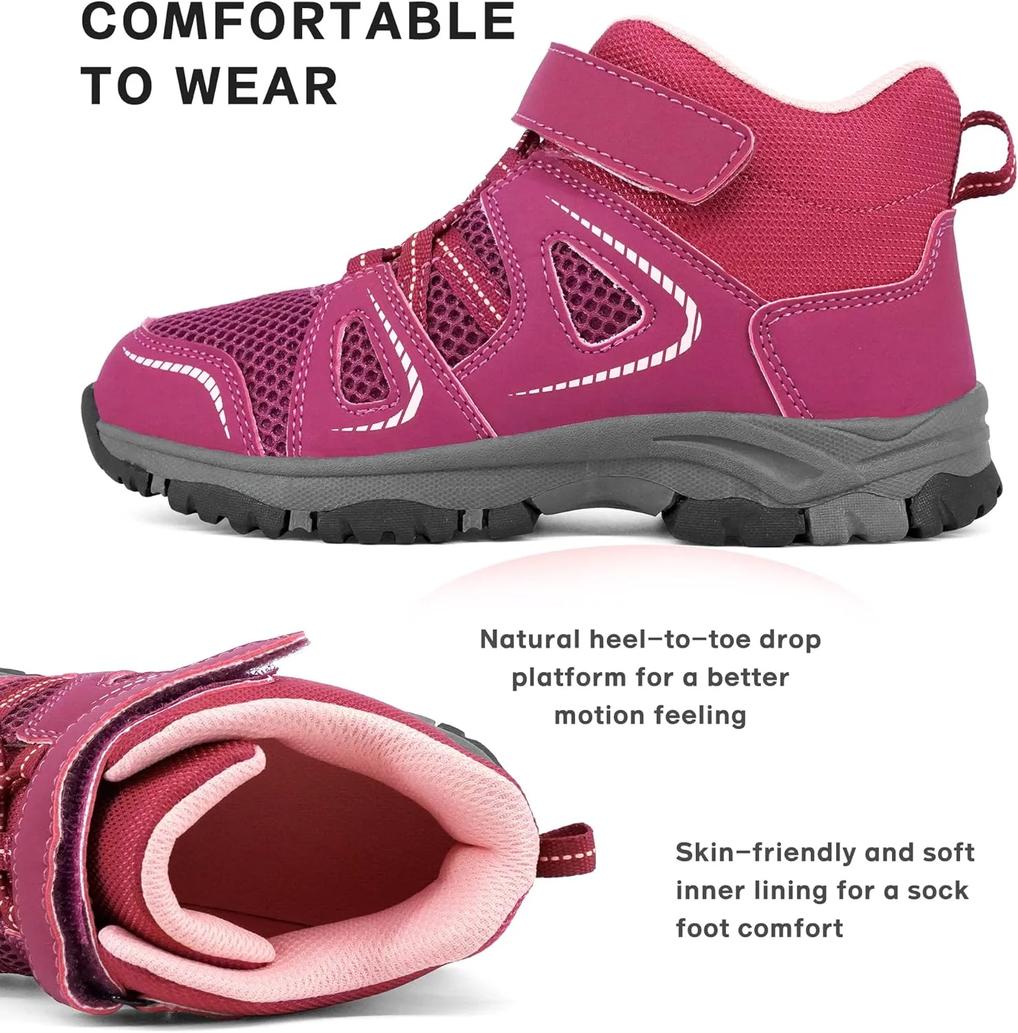 YESKIS Kids Trail Running Shoes Boys Hiking Shoes Girls Hiking Boots Tennis Outdoor Slip Resistant Comfortable Sneakers Little Big Kid