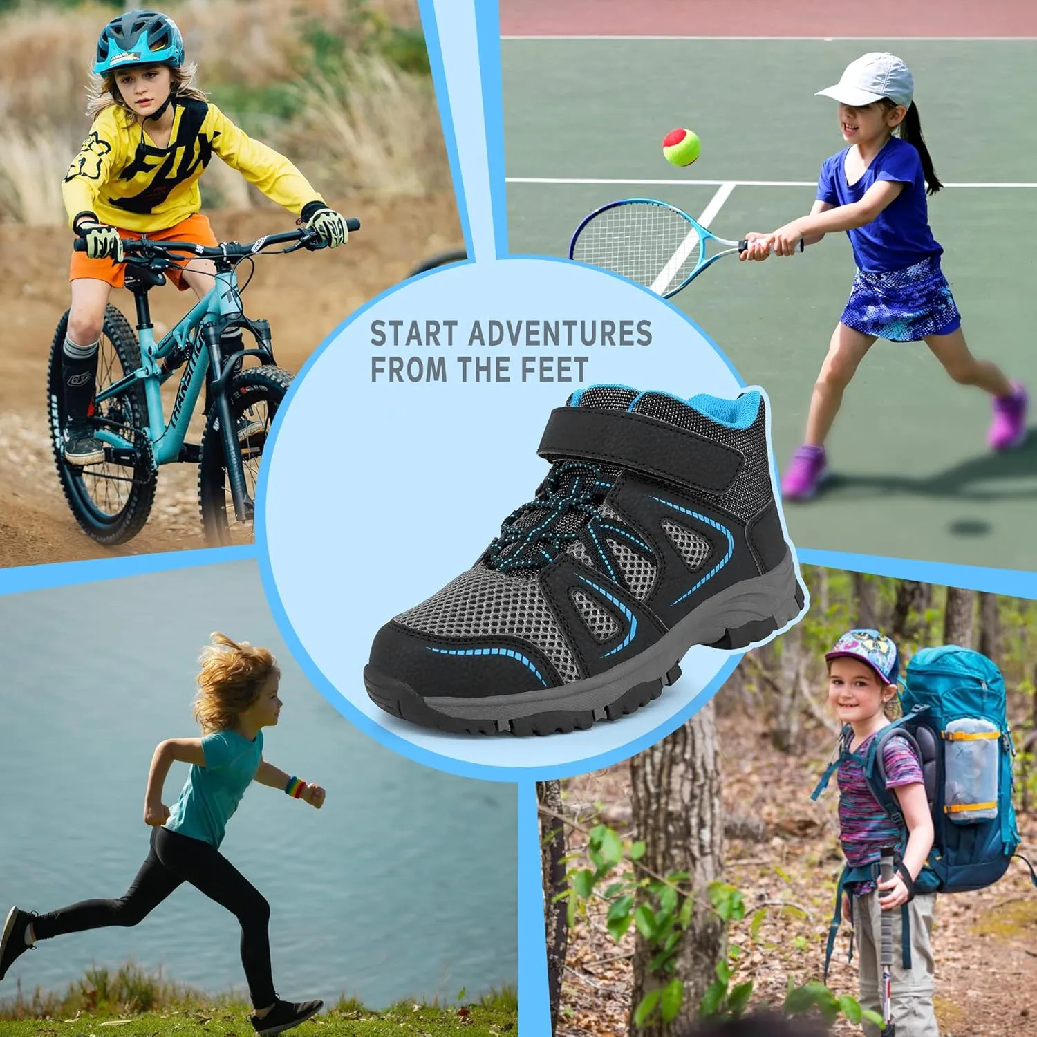 YESKIS Kids Trail Running Shoes Boys Hiking Shoes Girls Hiking Boots Tennis Outdoor Slip Resistant Comfortable Sneakers Little Big Kid