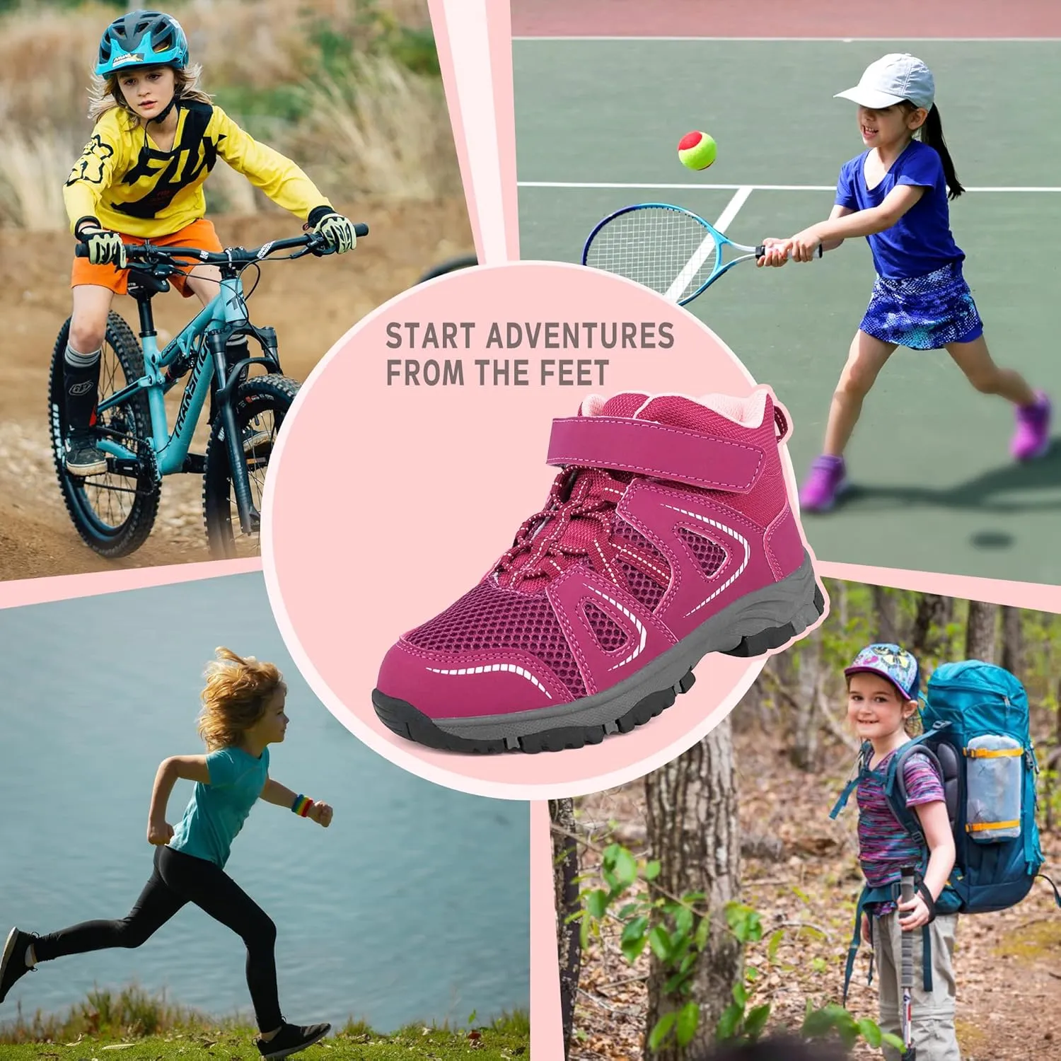 YESKIS Kids Trail Running Shoes Boys Hiking Shoes Girls Hiking Boots Tennis Outdoor Slip Resistant Comfortable Sneakers Little Big Kid