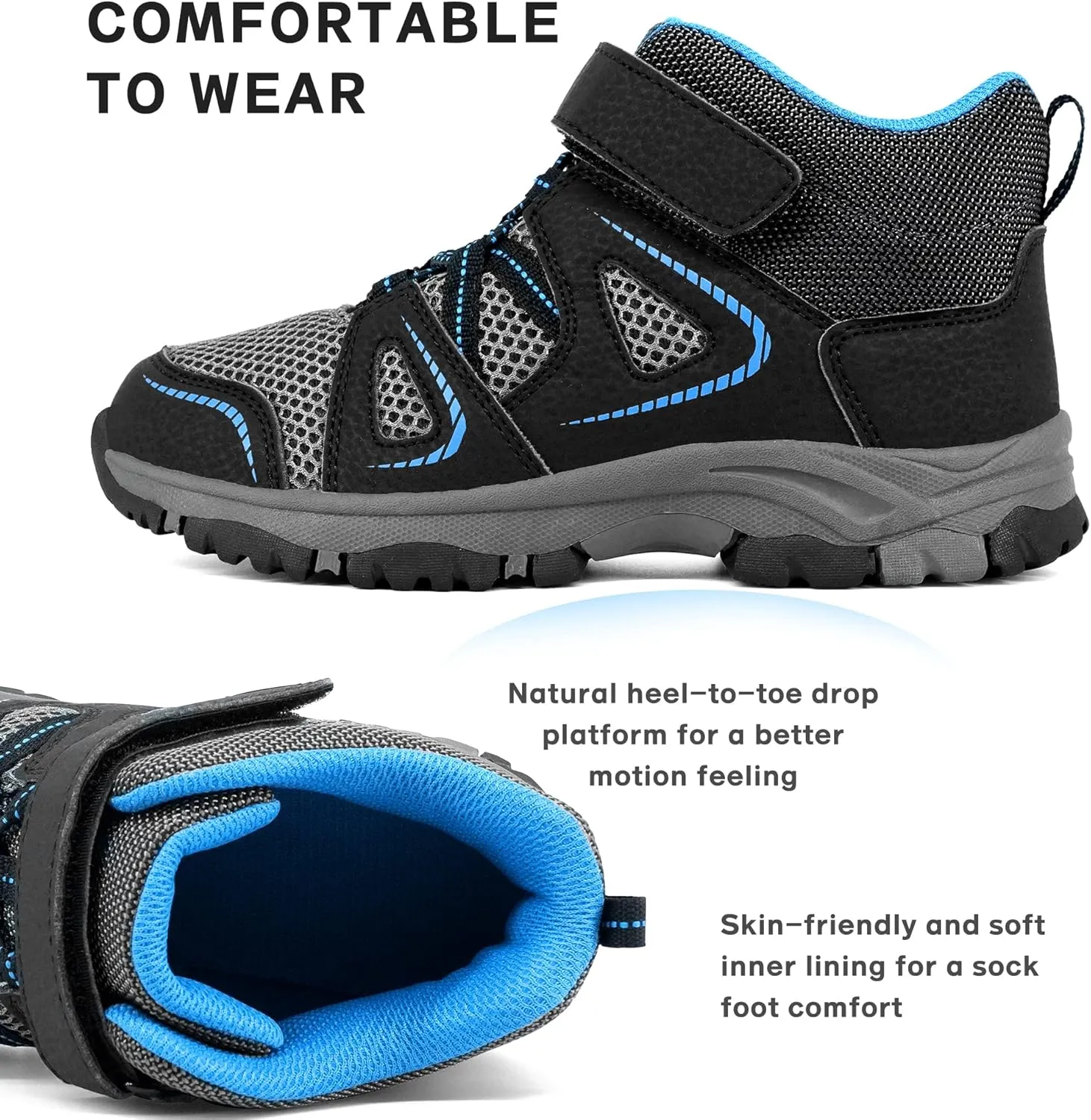 YESKIS Kids Trail Running Shoes Boys Hiking Shoes Girls Hiking Boots Tennis Outdoor Slip Resistant Comfortable Sneakers Little Big Kid