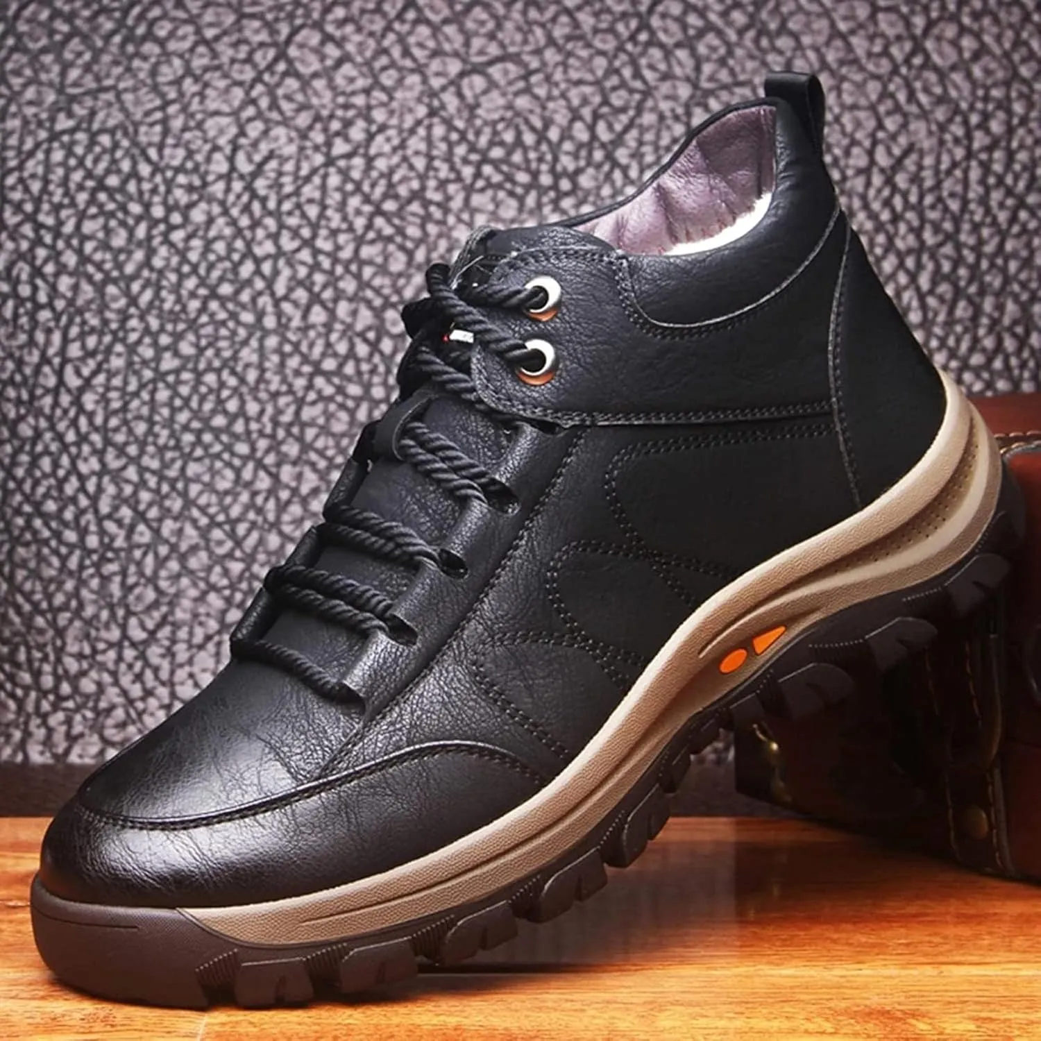 Yiozoi Men's Warm Ankle Boots Can Be Worn Outdoors in Winter. Daily Wear High Top Work Leather Shoes Lace up Men's Casual Snow Boots