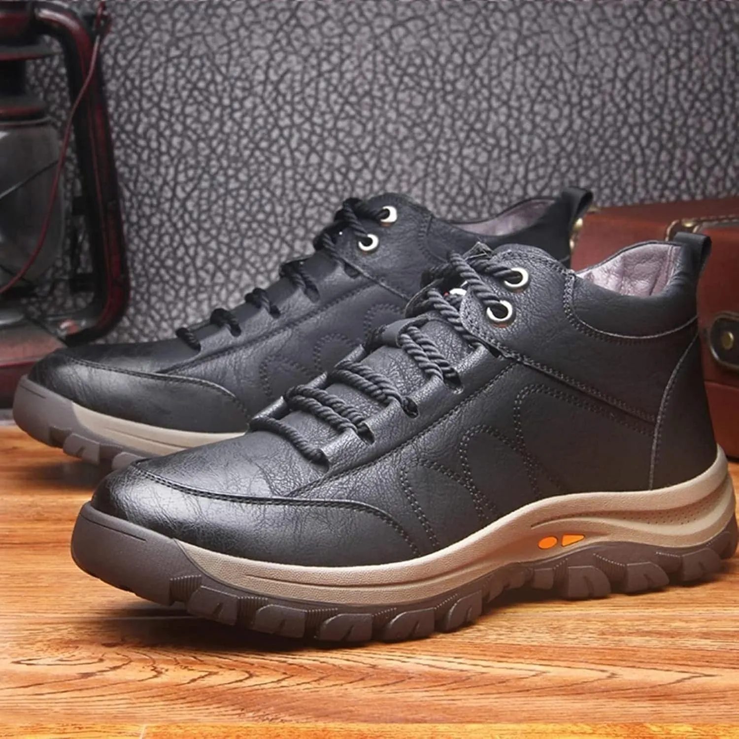 Yiozoi Men's Warm Ankle Boots Can Be Worn Outdoors in Winter. Daily Wear High Top Work Leather Shoes Lace up Men's Casual Snow Boots